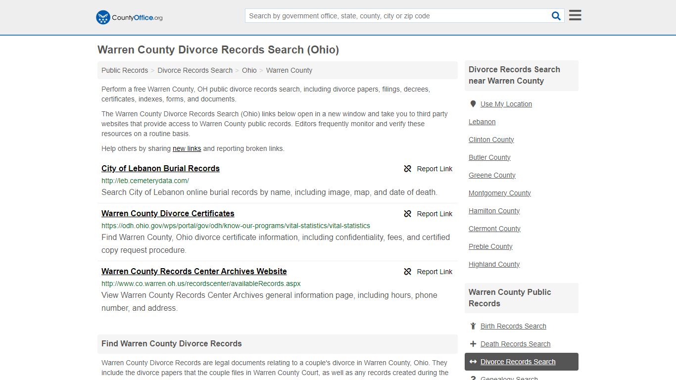 Warren County Divorce Records Search (Ohio) - County Office
